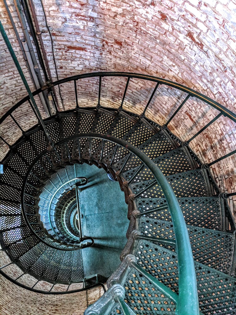 Dramatic spiral staircase in Cape Hatteras Lighthouse, Kinnakeet, NC.